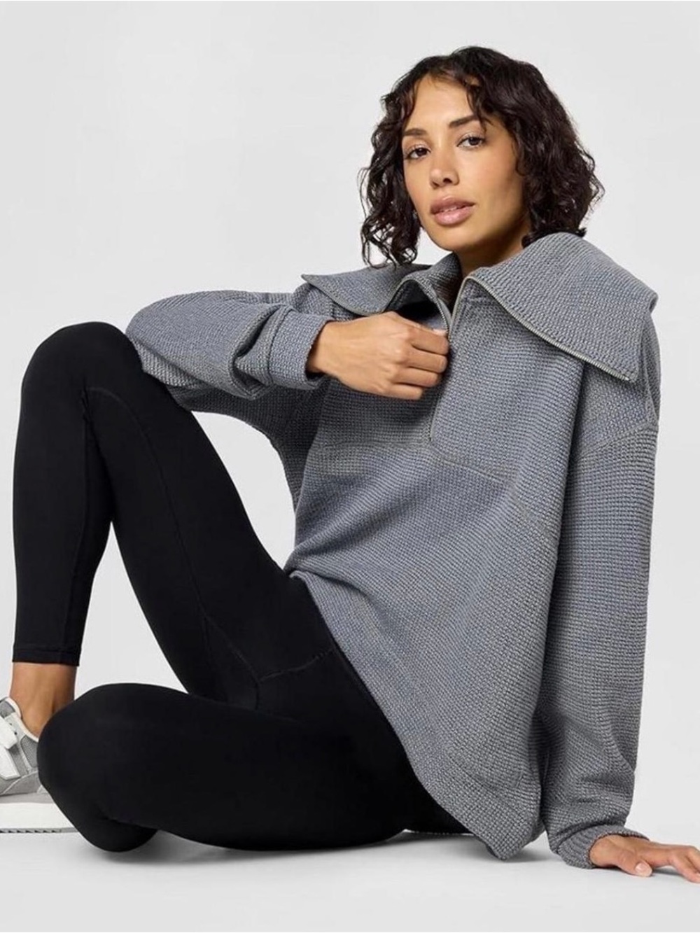 Sweaty Betty Gray Cowl Half-Zip Knit Turtleneck